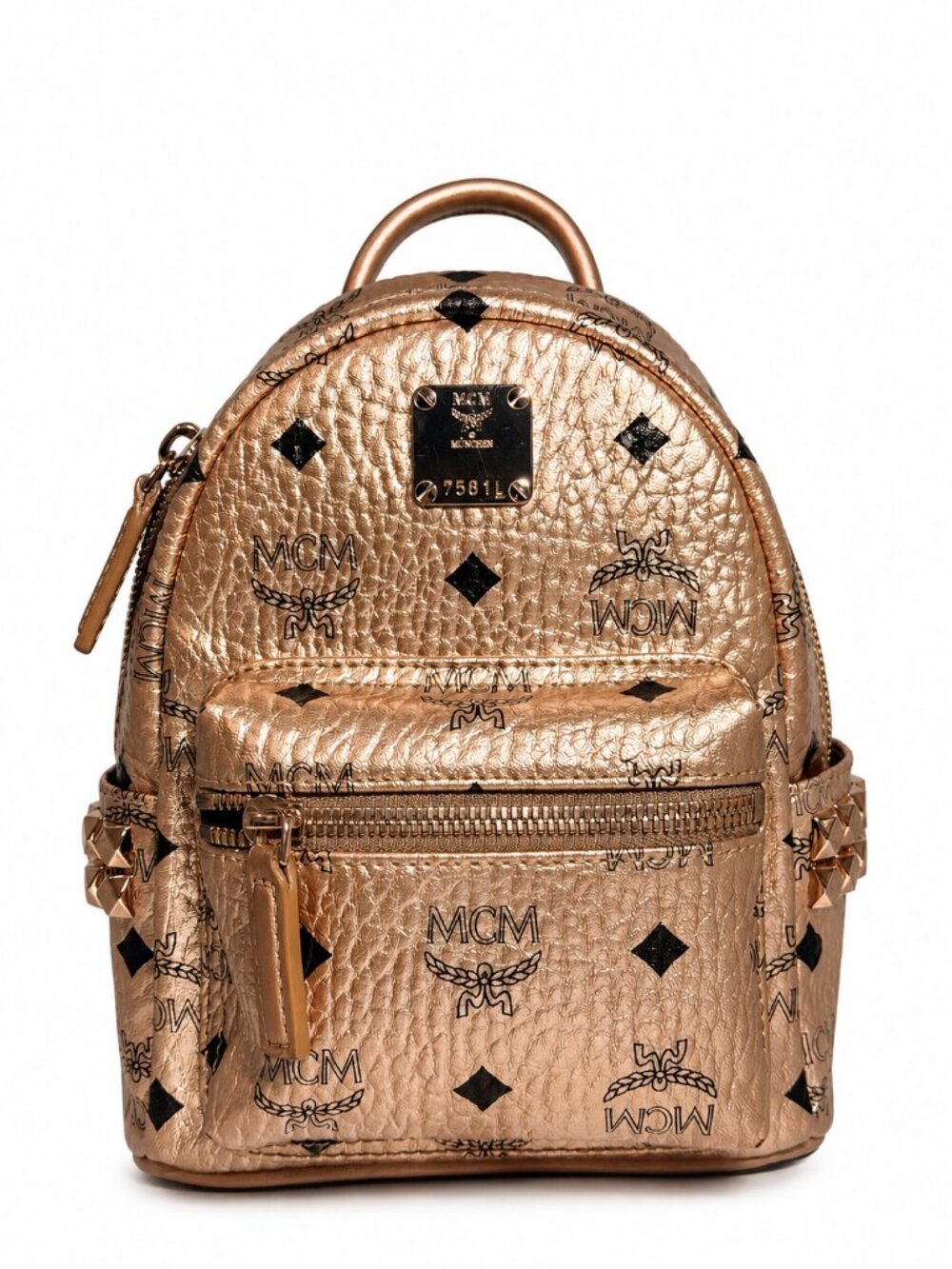 MCM Stark Mini Rose Gold Visetos Studded Backpack